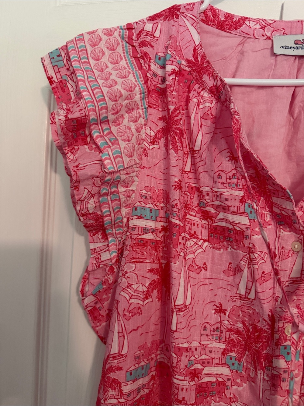Vineyard Vines Pink Printed Ruffle-Trim Midi Dress - Picture 4 of 9